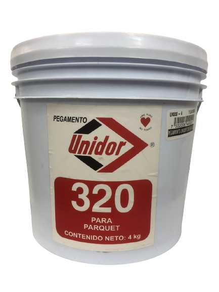 Pegamento blanco profesional UNIDOR 320 para duela-parquet (galón 4kg.)